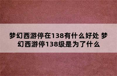 梦幻西游停在138有什么好处 梦幻西游停138级是为了什么